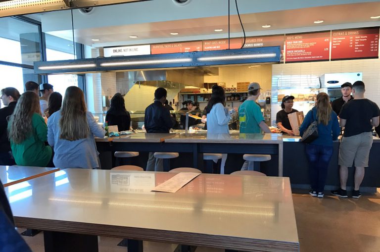 busy lunch time in Chipotle store