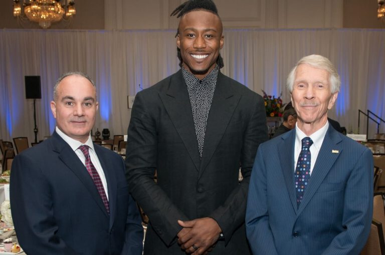 Brandon Marshall and the coach at the House of Athlete event