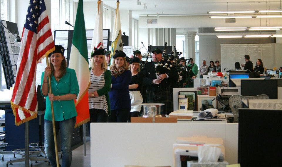 Gensler staff celebrate Saint Patrick day in the office