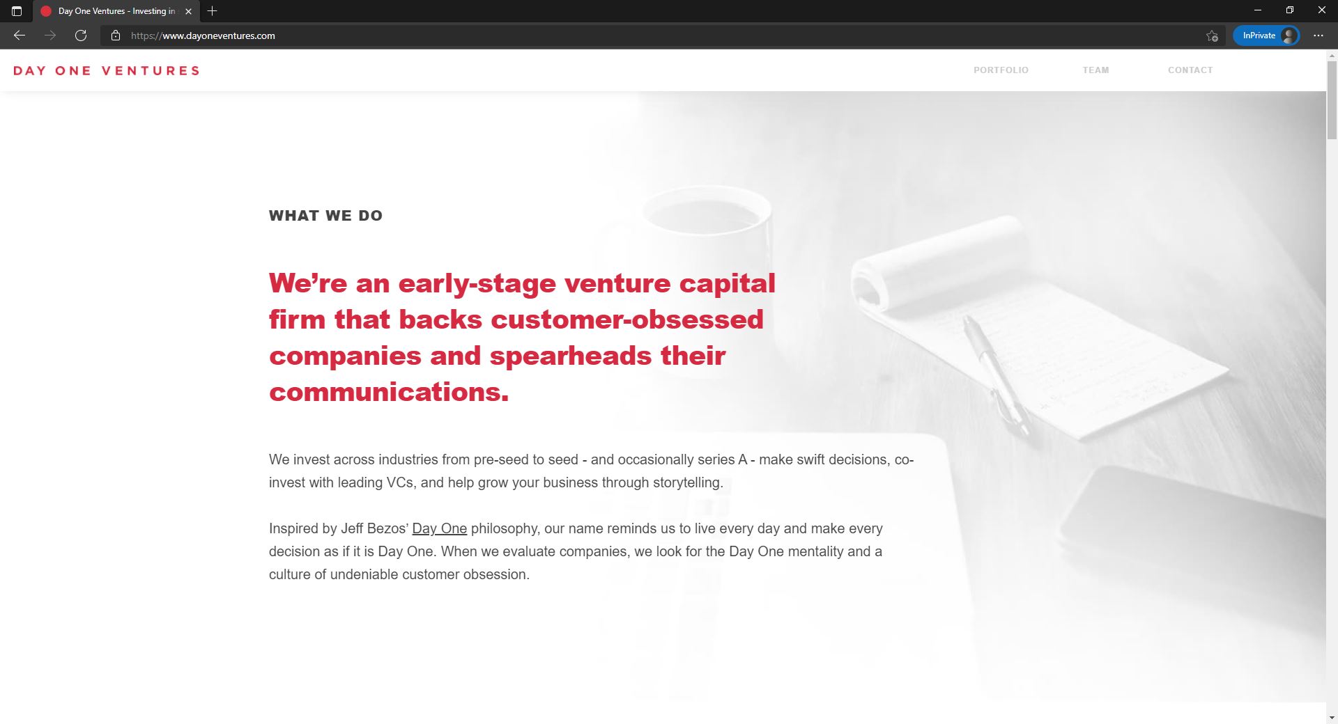 Day One Ventures website homepage