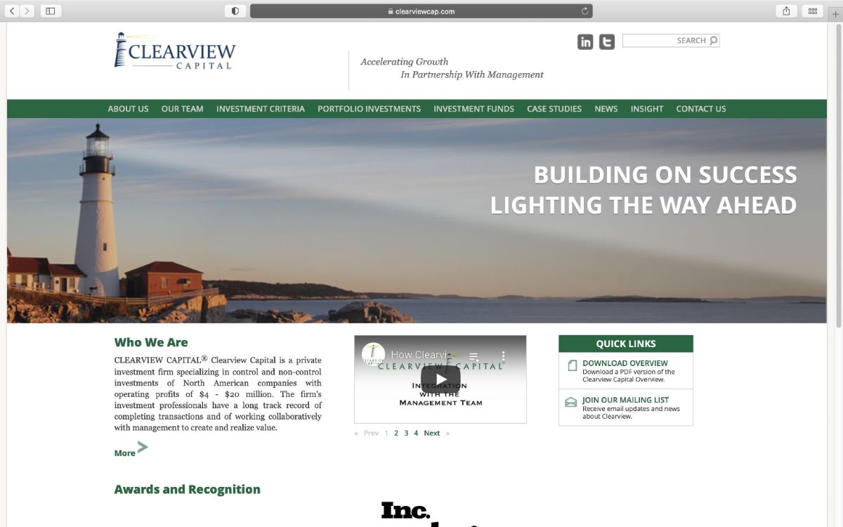 Clearview Capital website homepage