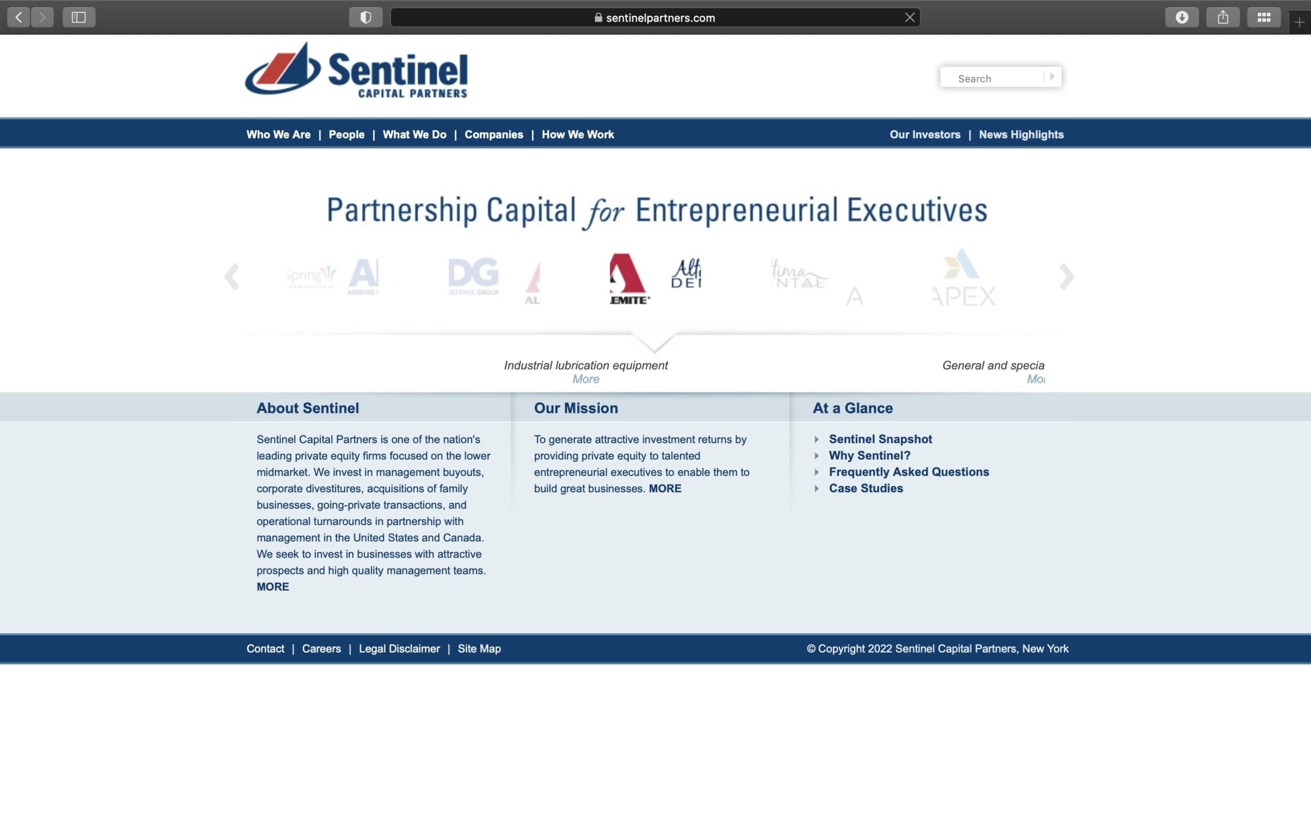 Sentinel Capital Partners website homepage