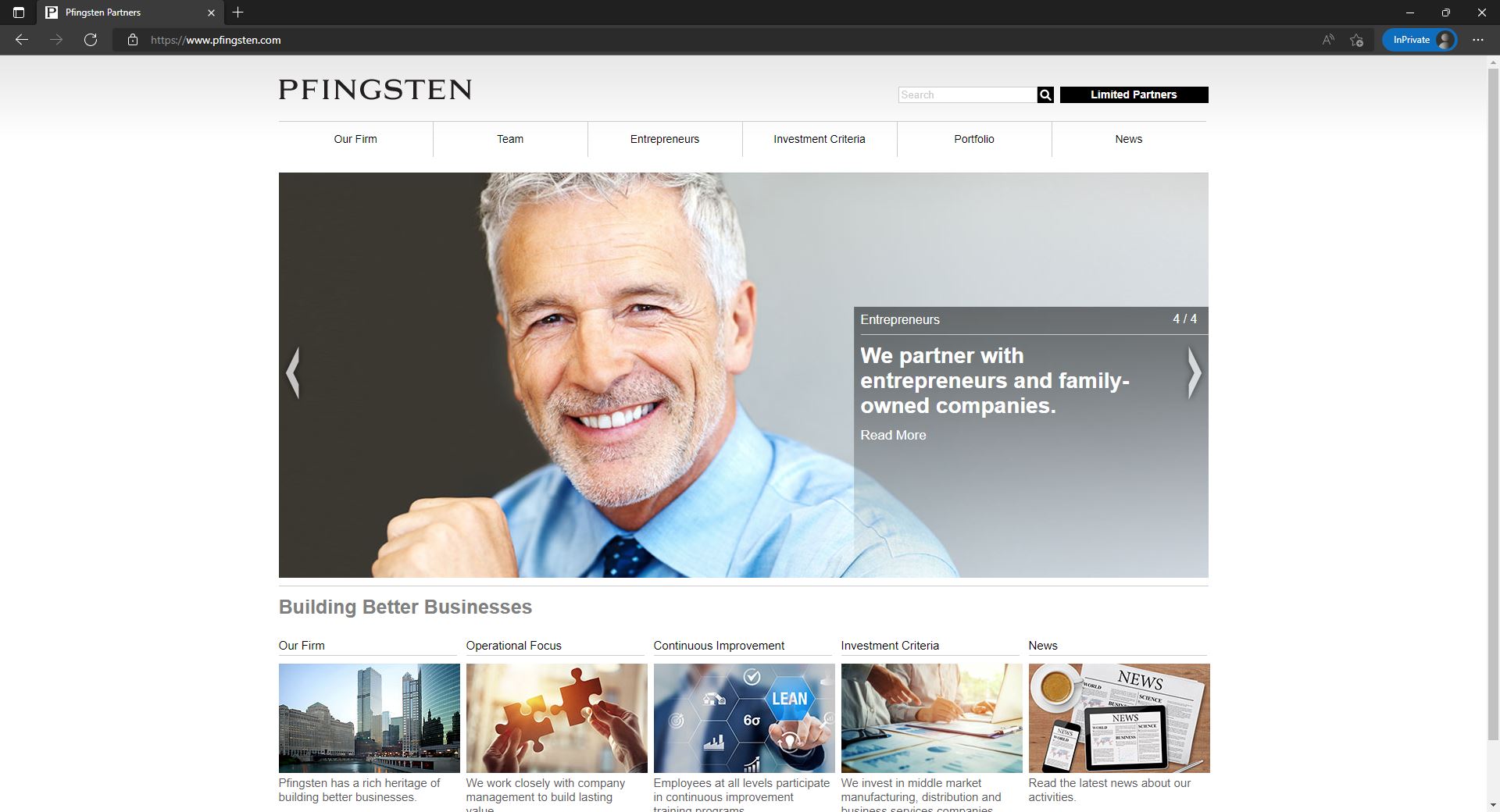 PFingsten Partners website homepage