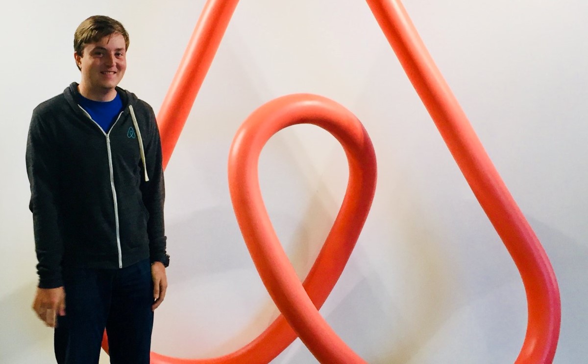 Airbnb interns on his first day at the head office