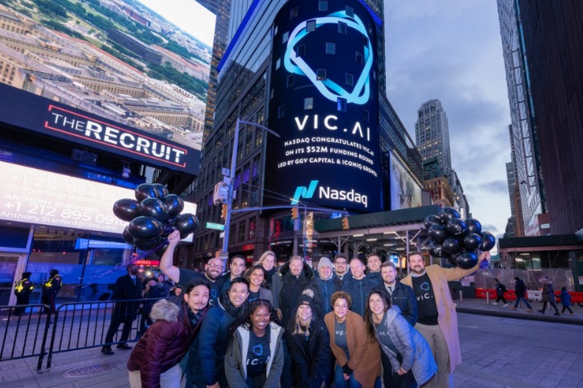 Vic.ai team celebrate in New York on successful funding