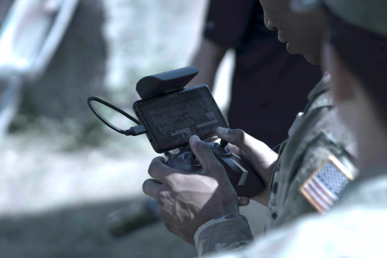 soldier testing a drone