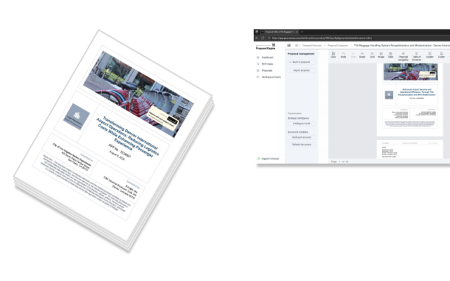 Proposal Engine dashboard and generated proposal document as PDF